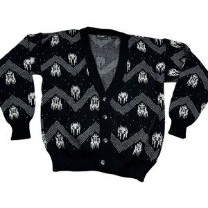 Vintage Ricardo Grandpa V-Neck Black & White Abstract Cardigan Men's Size Medium